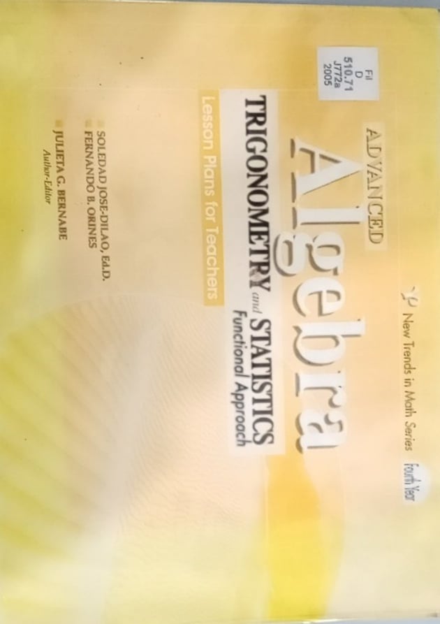 Book cover: Advance algebra, trigonometry and statistics.