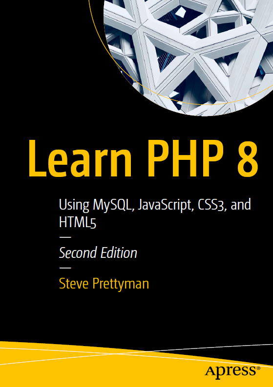 Book cover: Learn PHP 8: using MySQL, JavaScript, CSS3, and HTML5