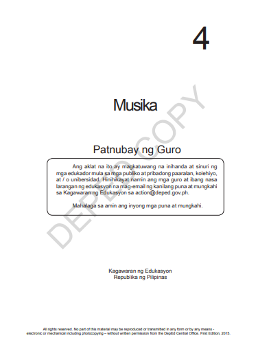 Book cover: Musika at sining – ikaapat na baitang: patnubay ng guro.