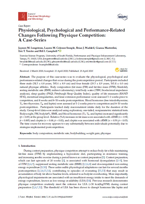Book cover: Physiological, psychological and performance-related changes following physique competition: a case-series