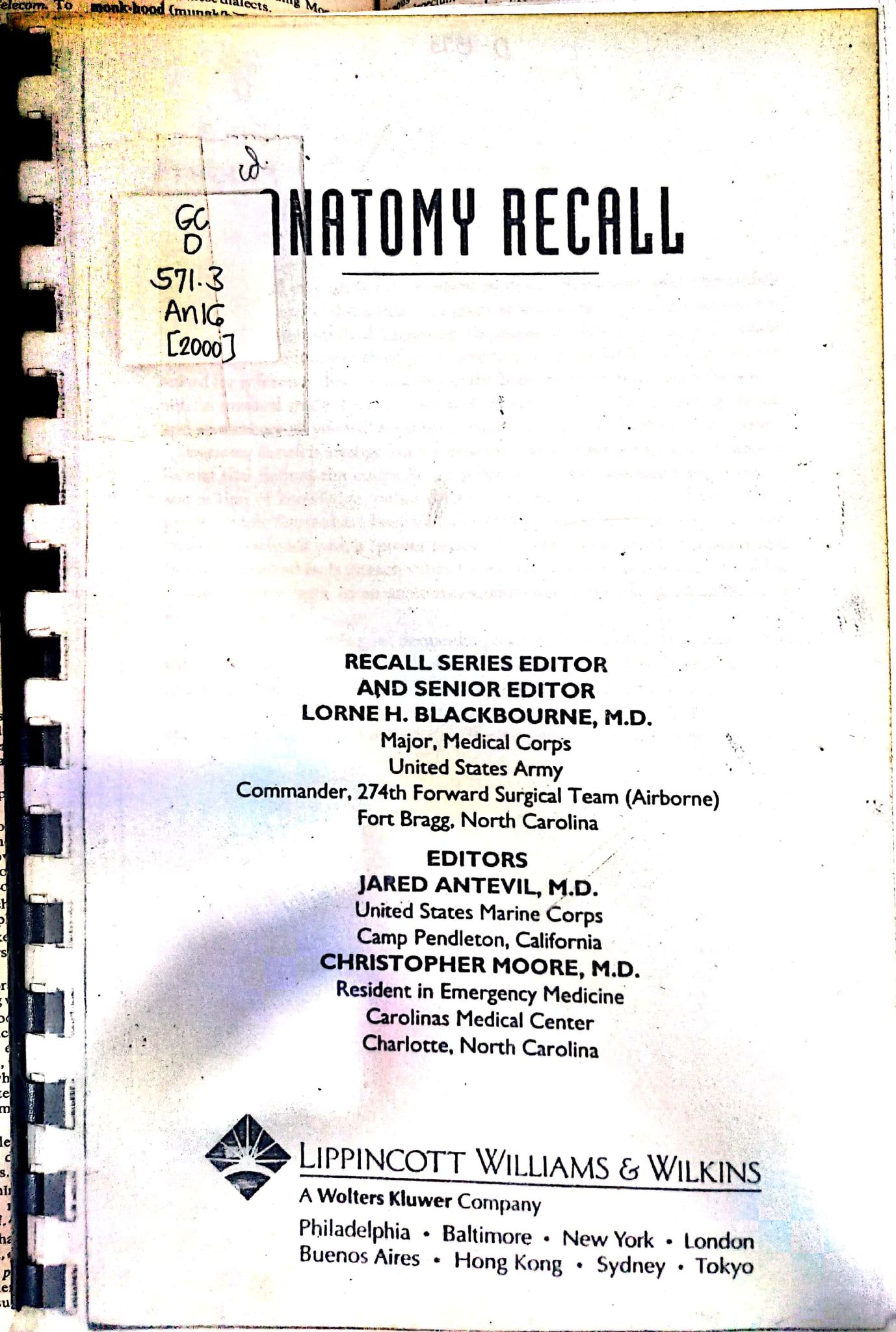 Book cover: Anatomy recall