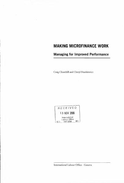 Book cover: Making microfinance work: managing for improved performance