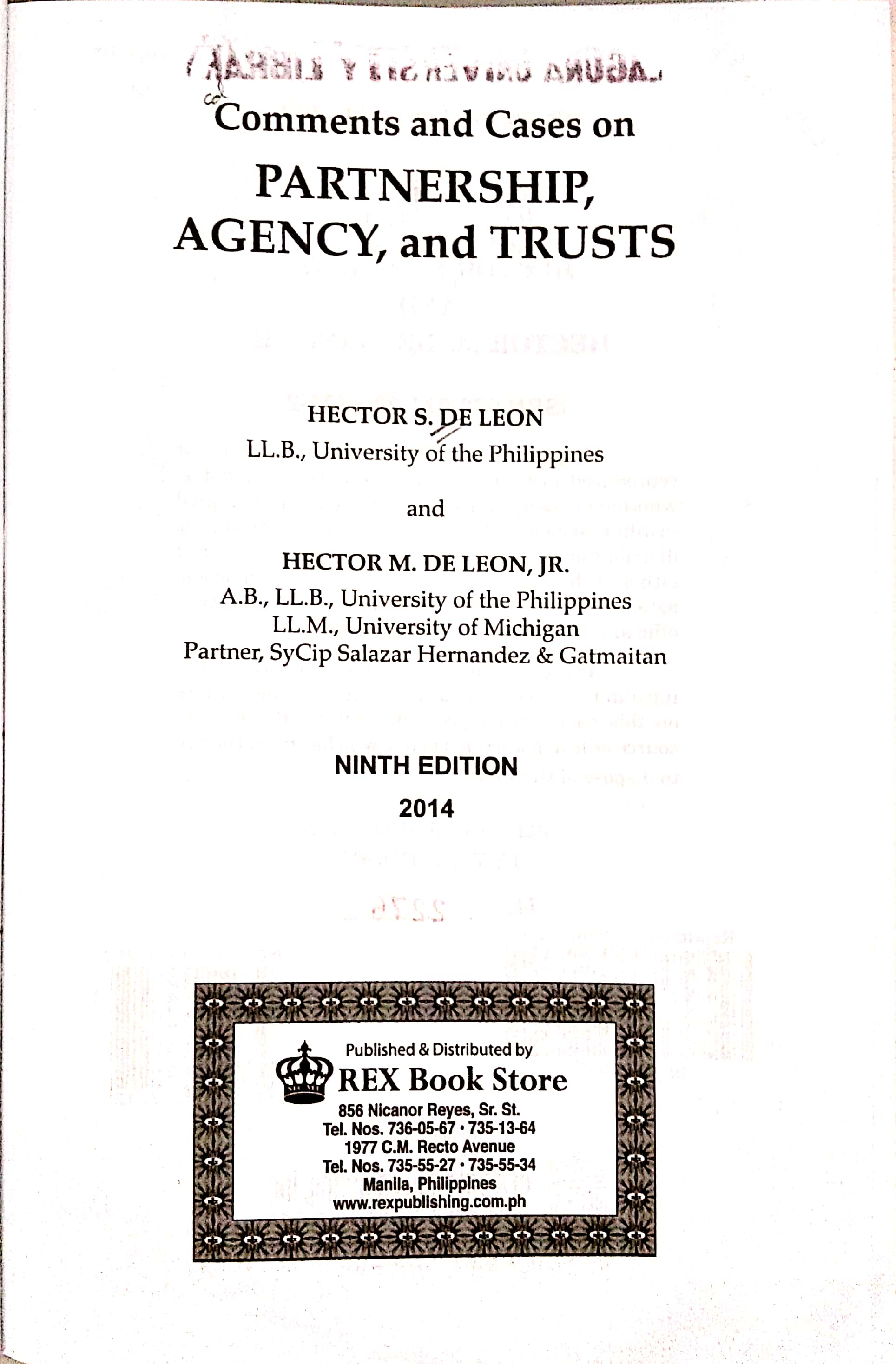 Book cover: Comments and cases on partnership, agency and trusts