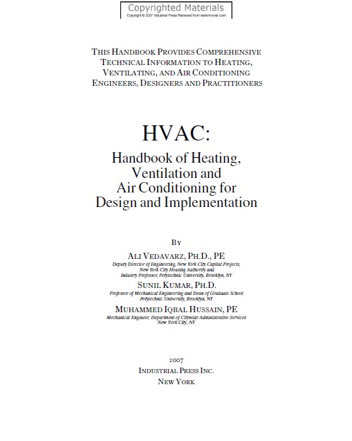 Book cover: HVAC : handbook of heating, ventilation and air conditioning for design and implementation