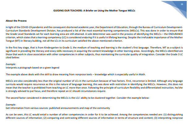 Book cover: Guiding Our Teachers: A Briefer on Using the Mother Tongue MELCs