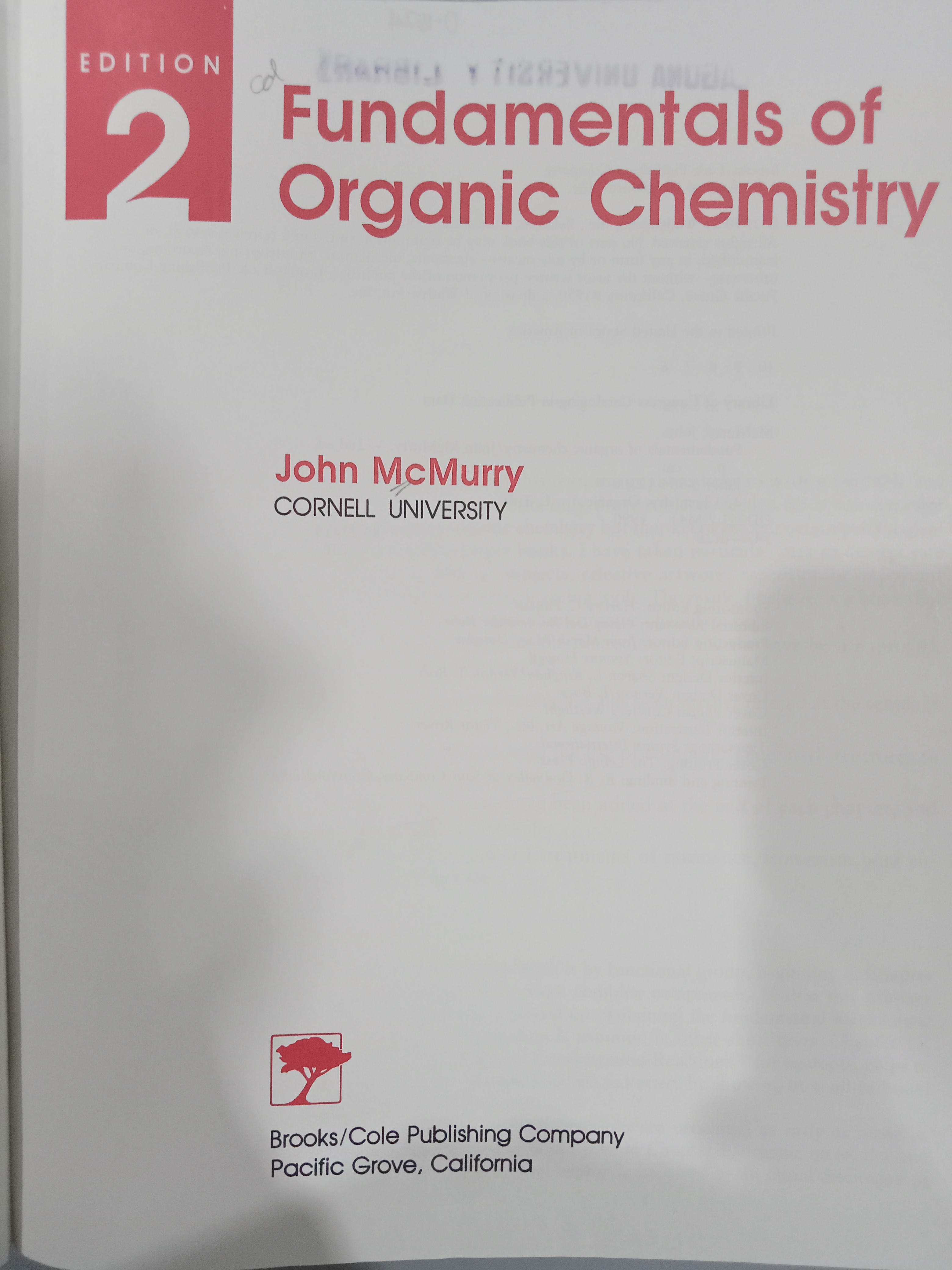 Book cover: Fundamentals of organic chemistry