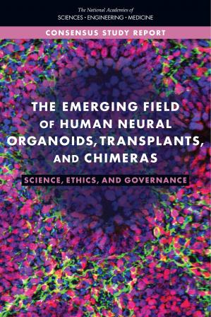 Book cover: The Emerging field of human neural organoids, transplants, and chimeras : science, ethics, and governance