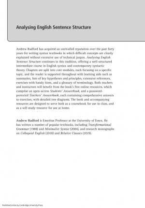Book cover: Analysing english sentence structure : an intermediate course in syntax