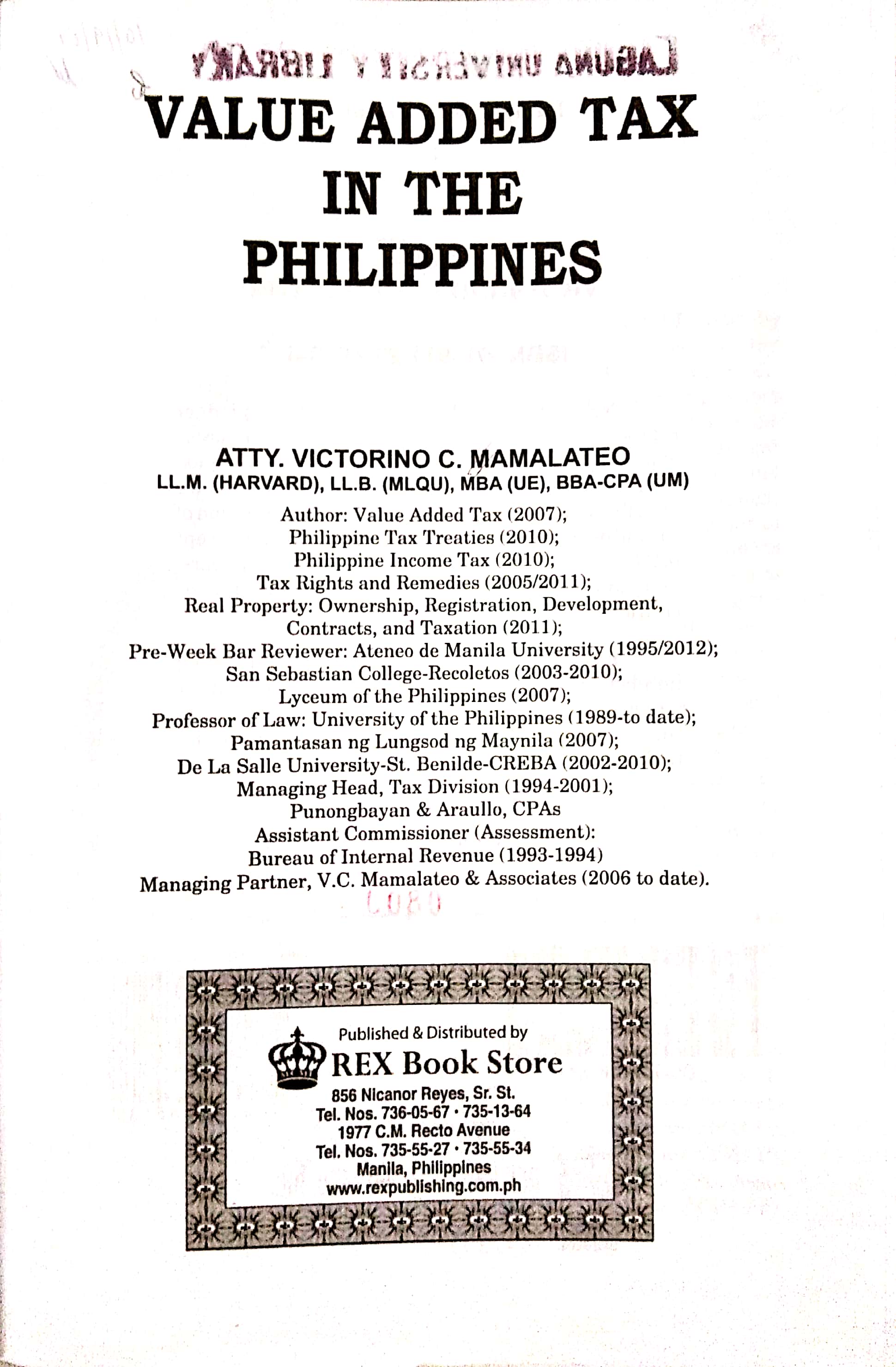 Book cover: Value added tax in the Philippines