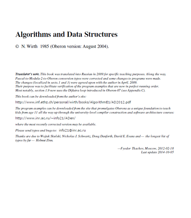 Book cover: Algorithms and data structure