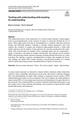 Book cover: Teaching with understanding while teaching for understanding