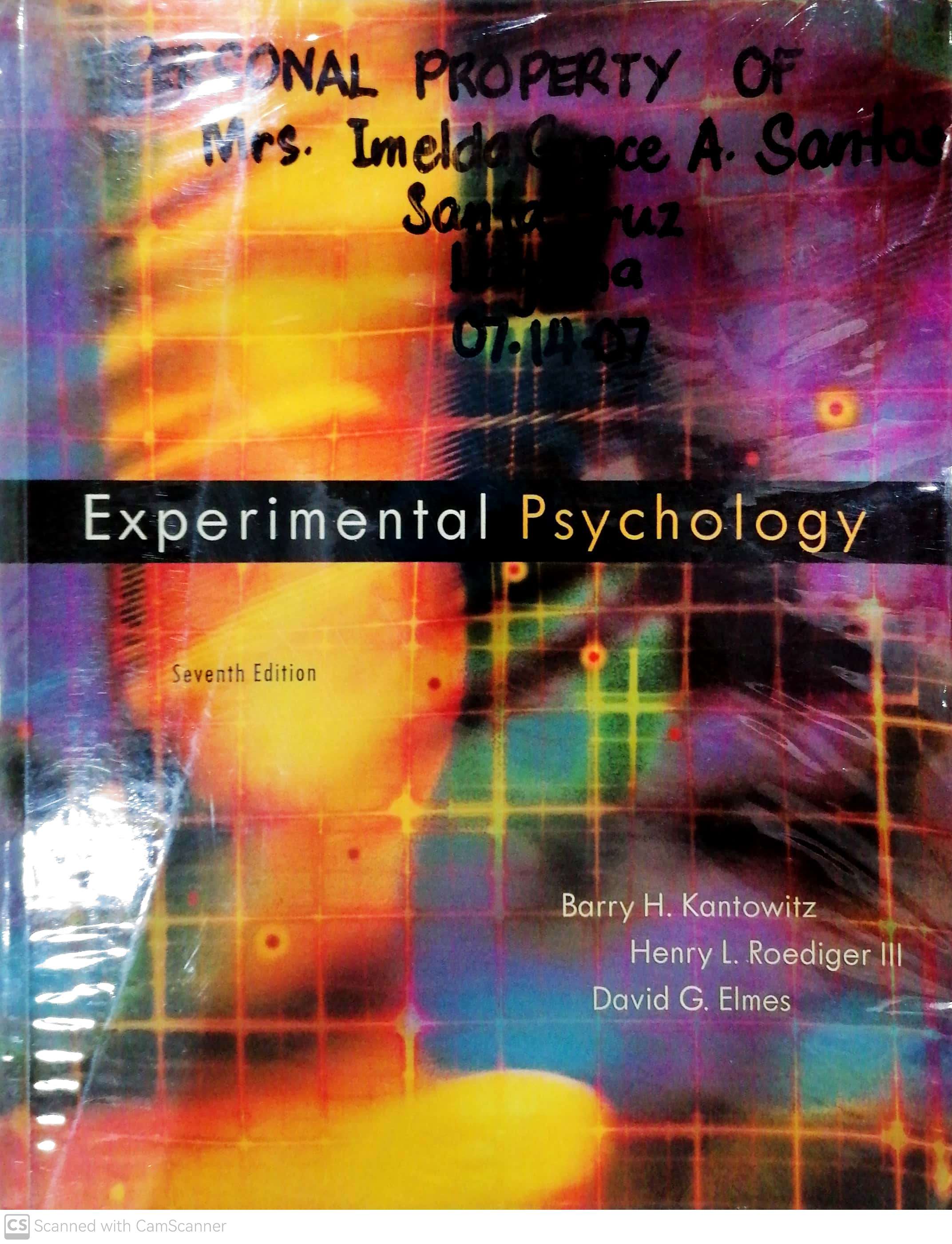 Book cover: Experimental psychology : understanding of psychological research