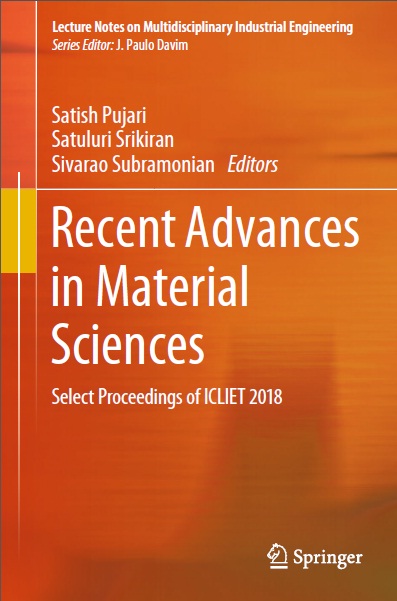 Book cover: Recent advances in material sciences : select proceedings of ICLIET 2018
