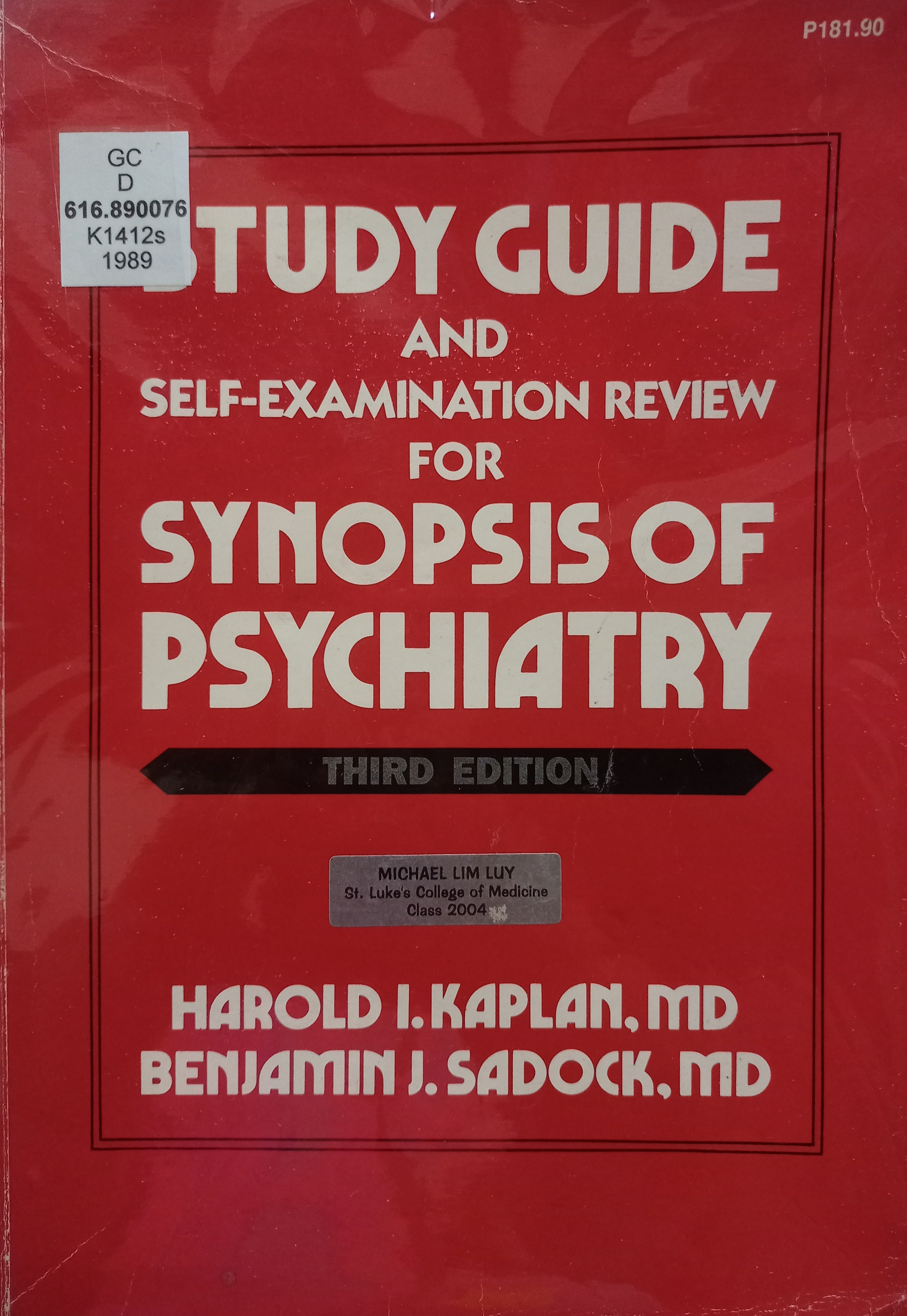 Book cover: Study guide and self examination review for synopsis of psychiatry