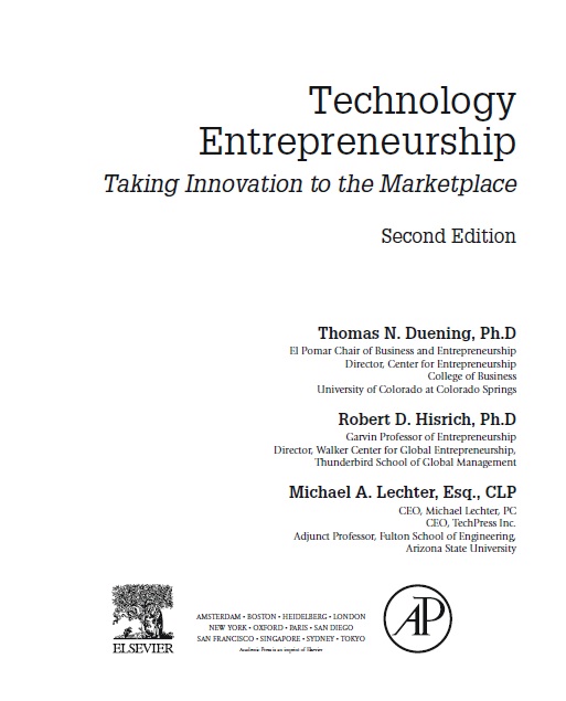 Book cover: Technology entrepreneurship : taking innovation to the marketplace