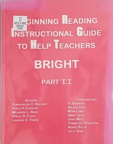Book cover: Beginning reading instructional guide to help teachers (BRIGHT): part II