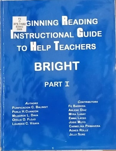 Book cover: Beginning reading instructional guide to help teachers (BRIGHT): part 1
