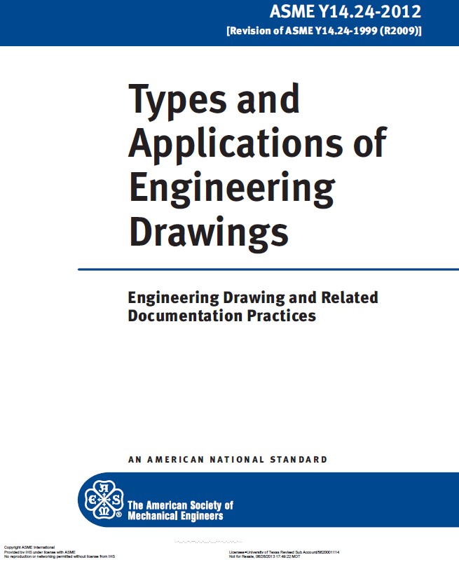 Book cover: Types and applications of engineering drawings : engineering drawing and related documentation practices ASME standard Y14.24-2012