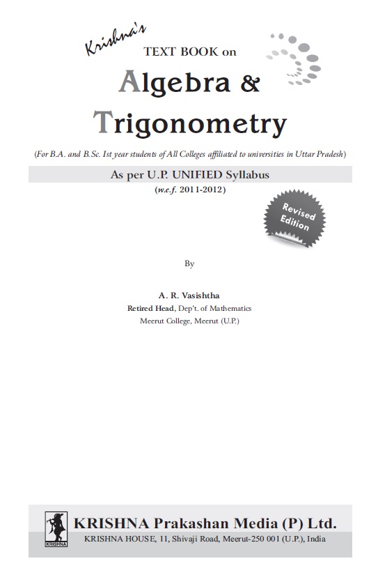Book cover: Algebra and trigonometry: as per U.P. unified syllabus.