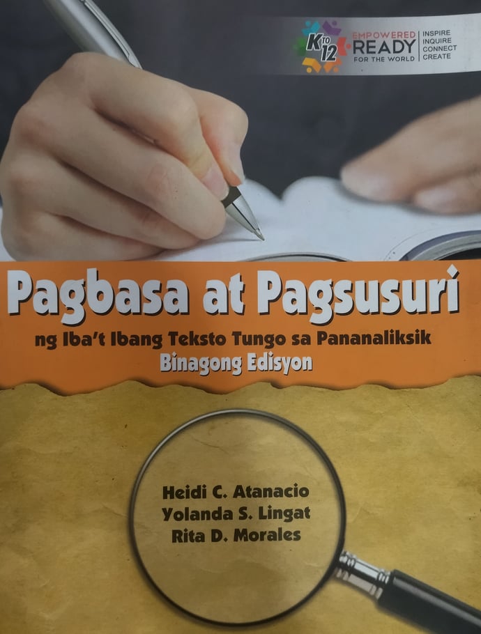 Book cover: Pagbasa at pagsusuri ng iba't ibang teksto tungo sa pananaliksik