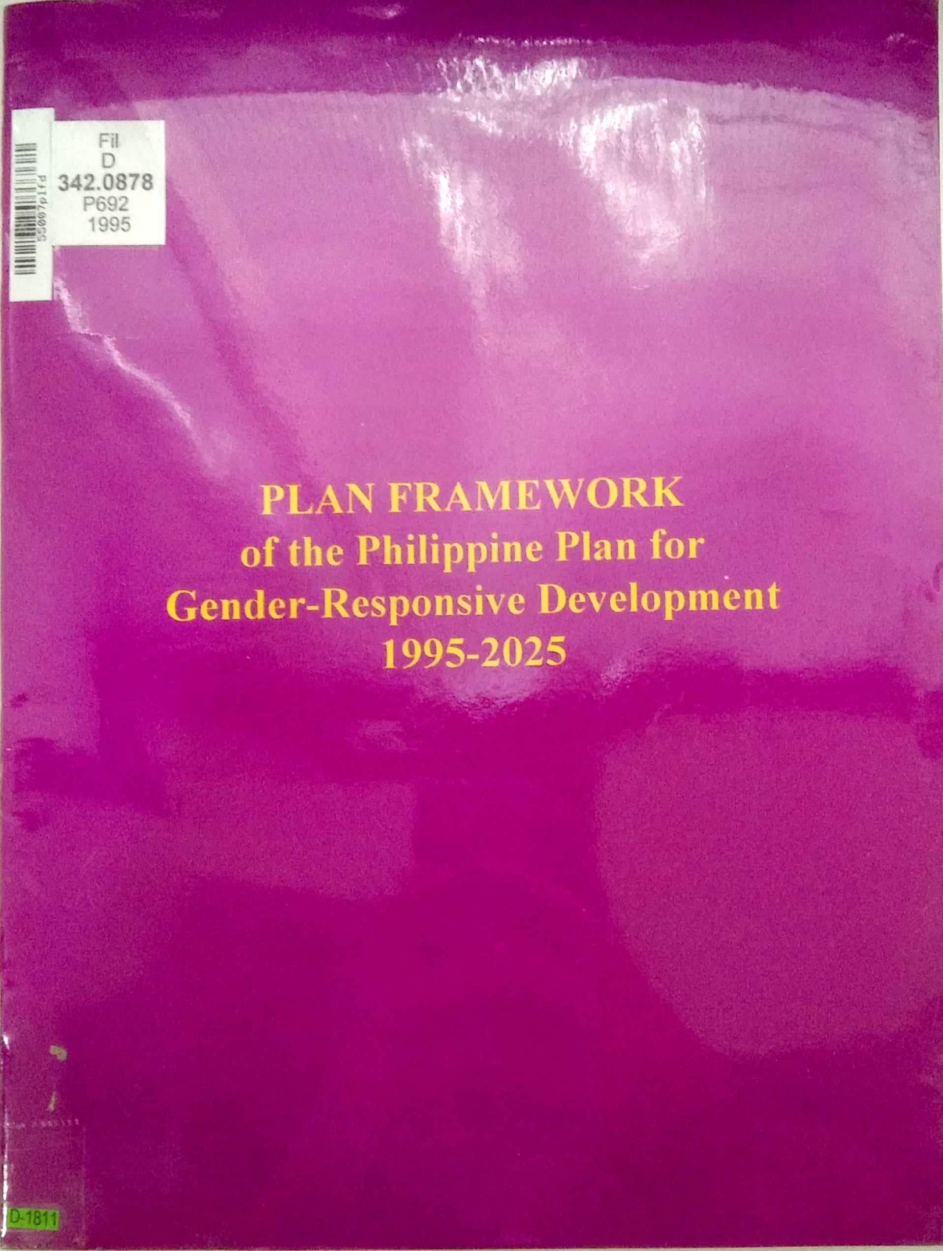 Book cover: Plan framework of the Philippine plan for gender-responsive development 1995-2025