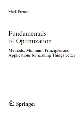 Book cover: Fundamentals of optimization, methods, minimum principles and applications