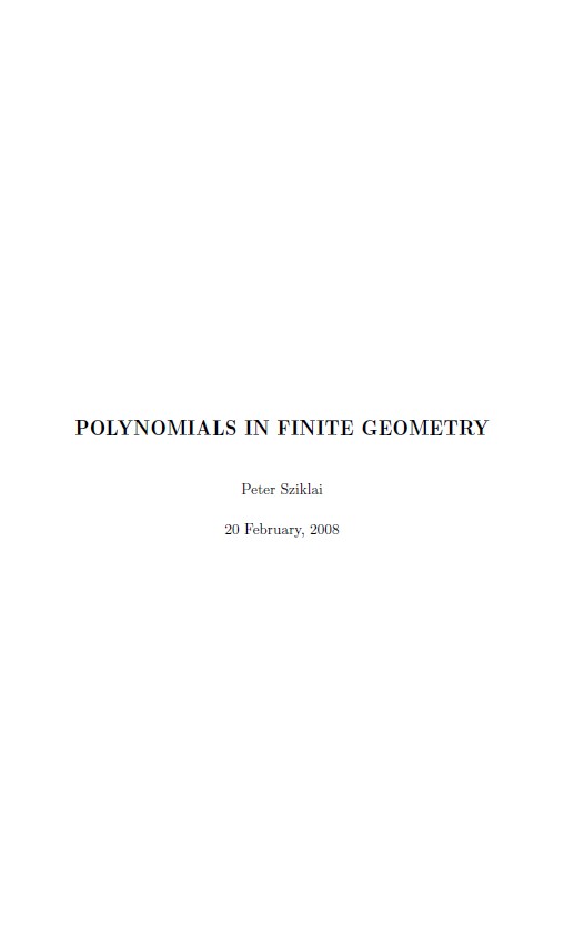 Book cover: Polynomials in finite geometry.