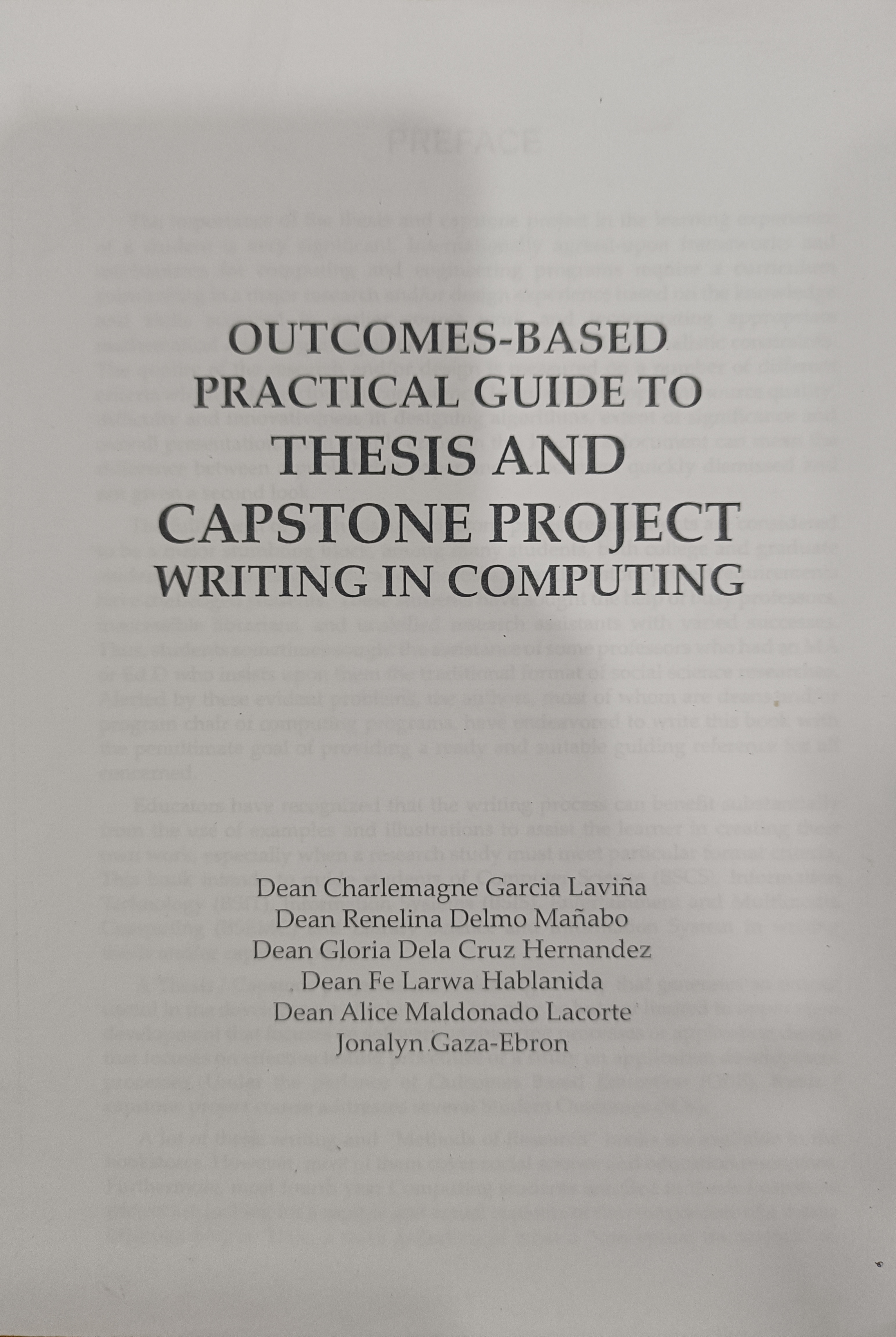 Book cover: Outcomes-based practical guide to thesis and capstone project writing in computing