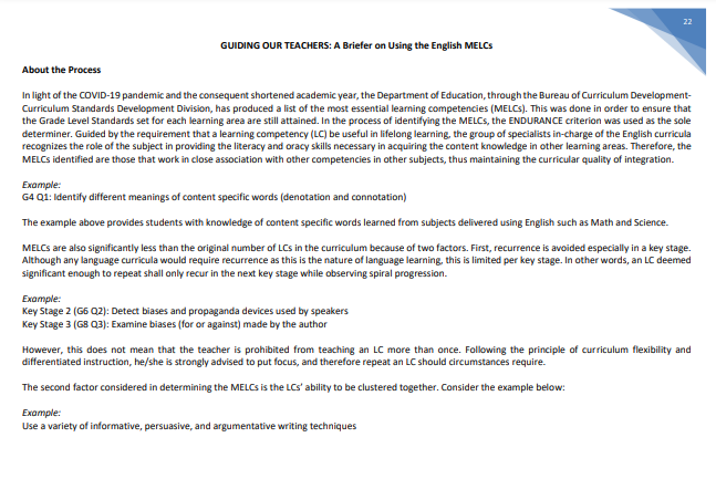 Book cover: Guide for Teachers in Using the MELCs in English