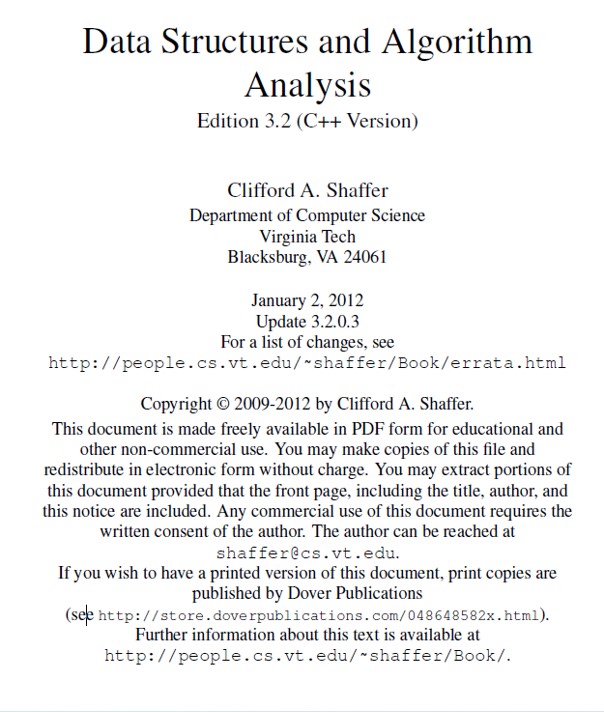 Book cover: Data structures and algorithm analysis