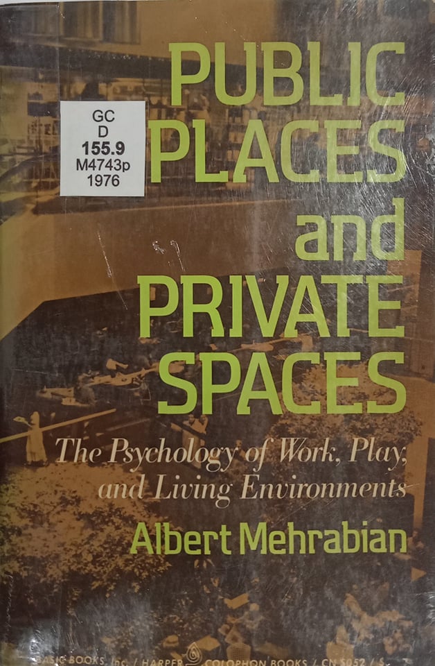 Book cover: Public places and private spaces: the psychology of work, play, and living environments
